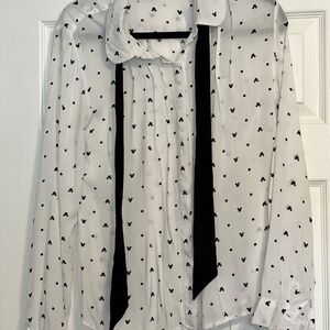 Disney Blouse with Mickey Heads and Polka Dots with Black Tie
